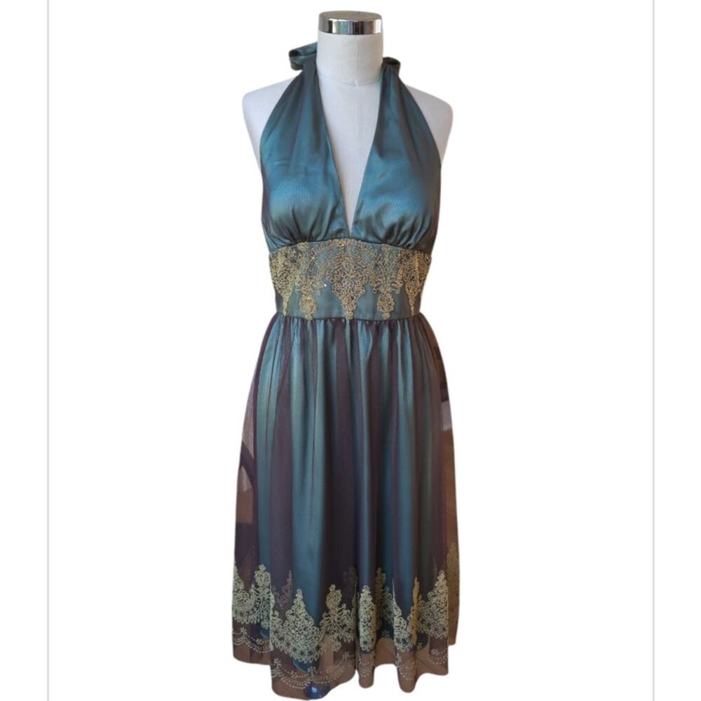 Adrianna Papell Boutique Beaded Halter Dress Emerald Regalcore Prom Formal 8